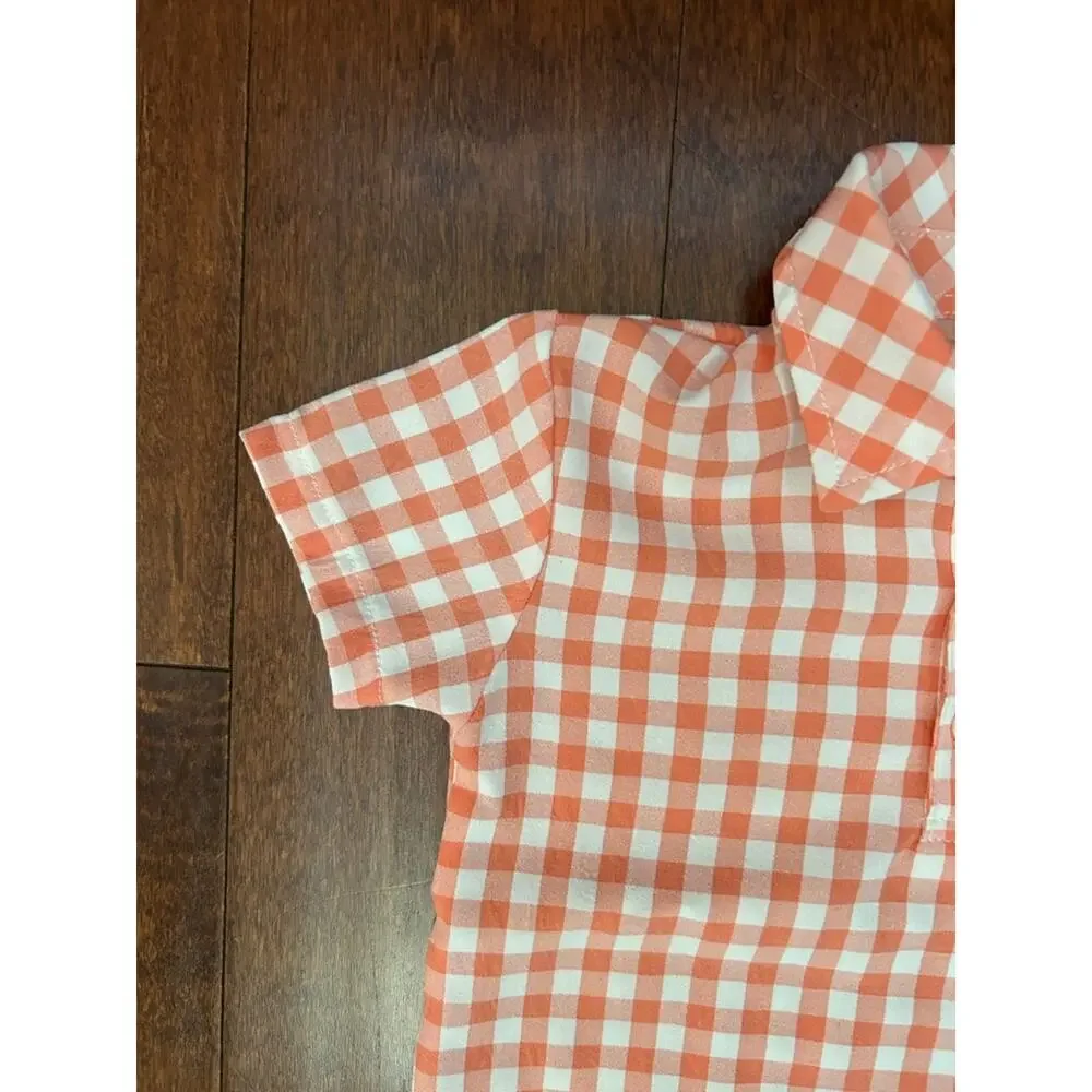 Me & Henry Orange Gingham Short Sleeve Baby Romper, Size 18-24 Months